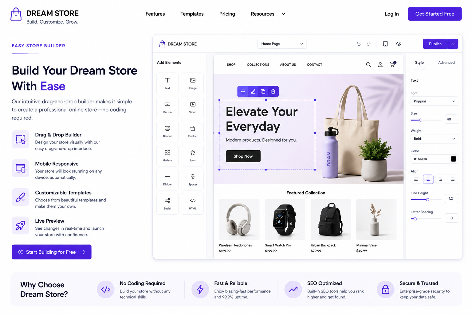 Dream Store builder editor