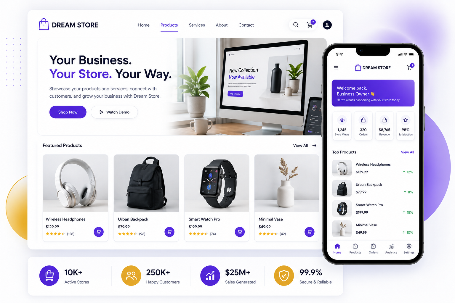 Dream Store desktop and mobile storefront preview