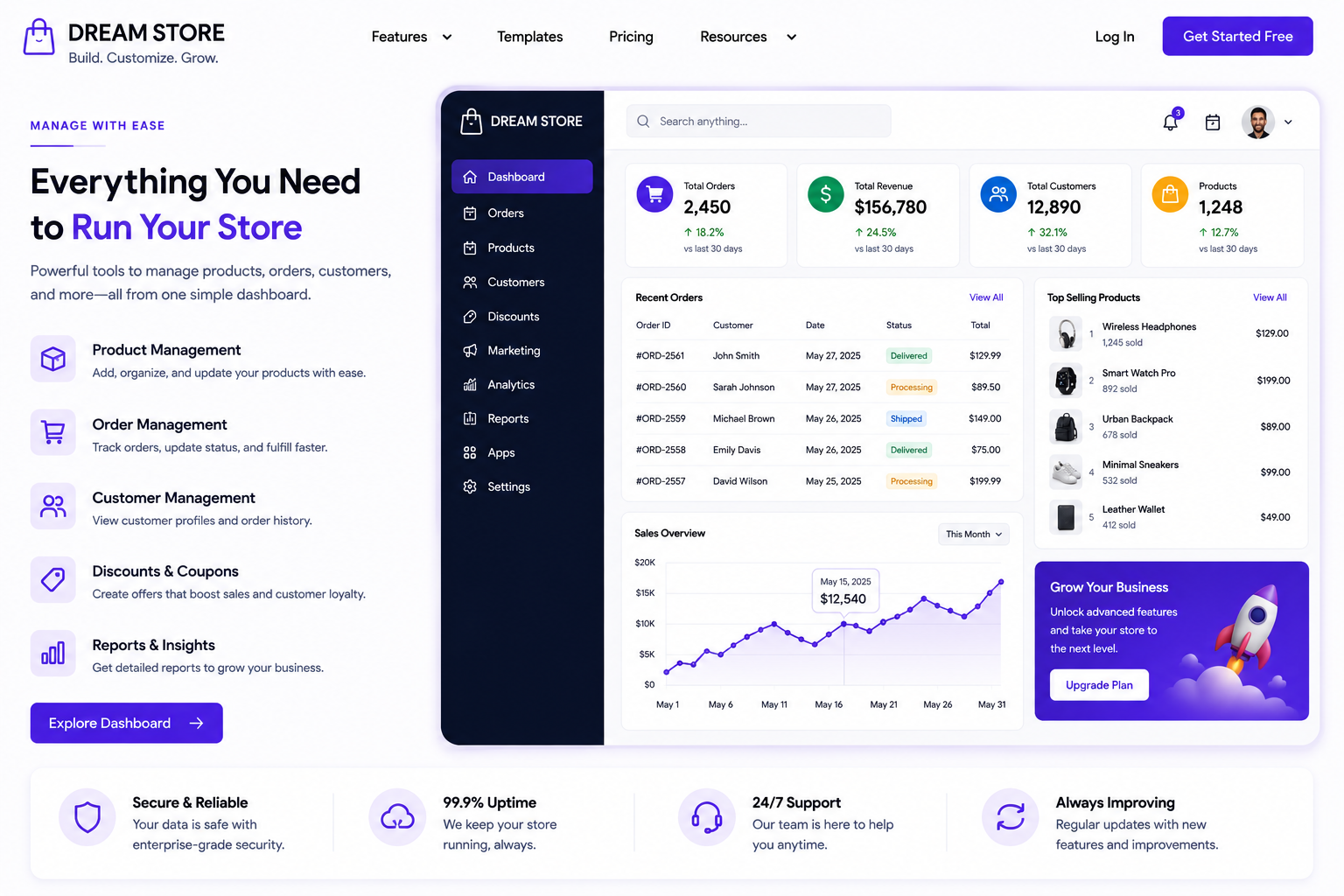 Dream Store management dashboard