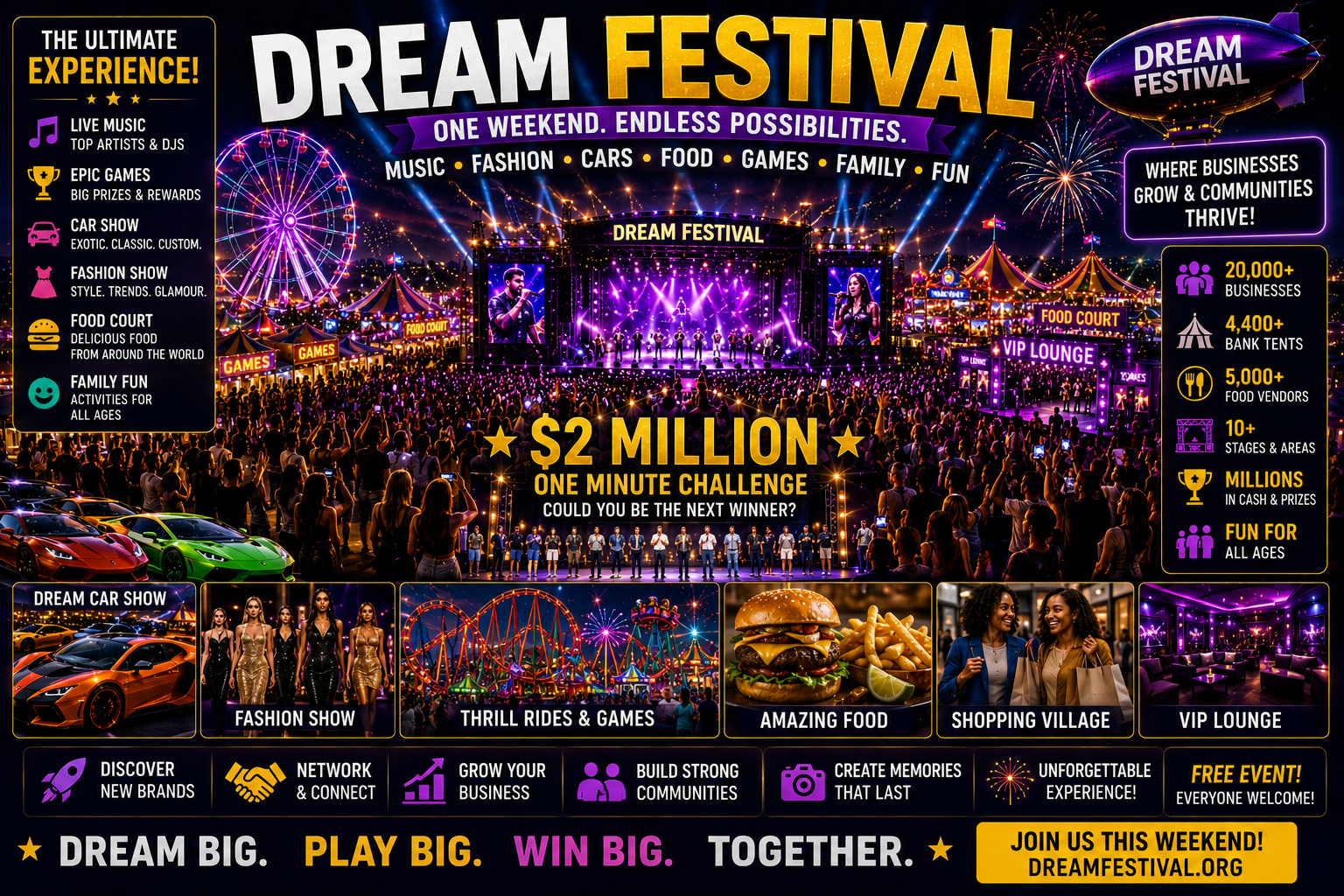Dream Festival weekend with music, cars, fashion, food, games, family fun and business growth