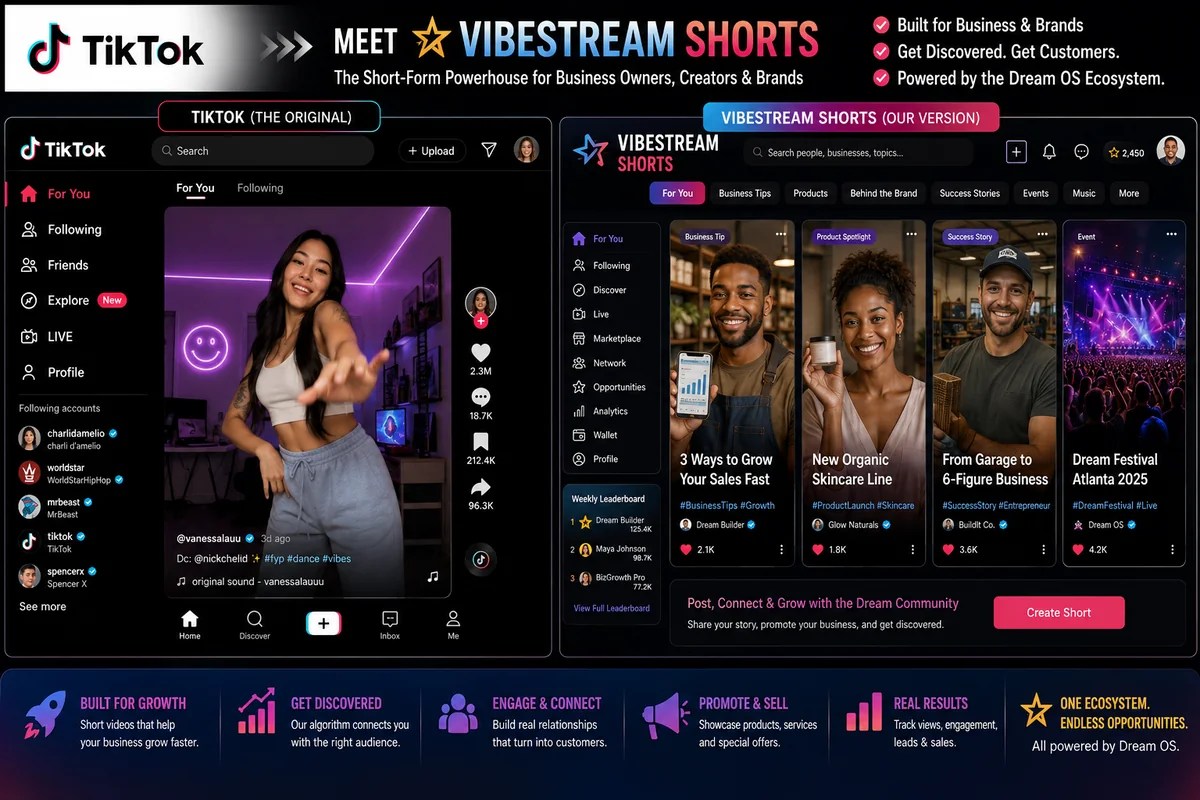 Think TikTok compared with VibeStream Shorts